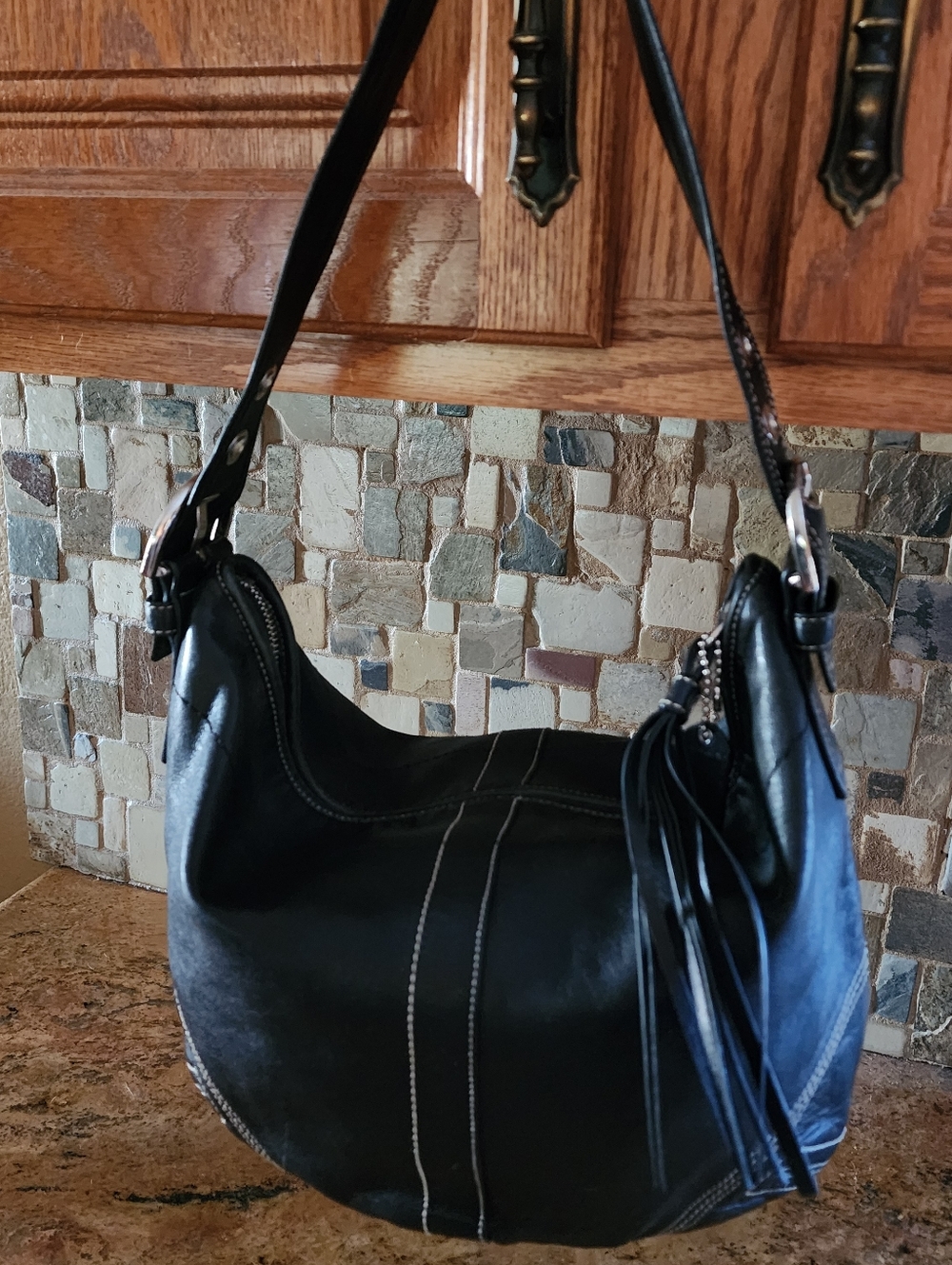 Coach Black Leather Shoulder Hobo Bag